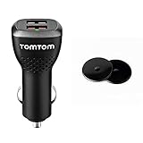 Tomtom Duales USB Auto-Schnellladegerät, 2,4 A pro Anschluss & Klebe-Befestigungsplatten fürs Armaturenbrett (geeignet für alle Tomtom Navigationsgeräte, z.B. Start, Via, GO, GO Basic)