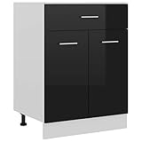 Tidyard Küchenschrank Schublade Küchenschrank Aufbewahrungsschrank Küchenhelfer Geschirrschrank Küchenregal Küchenzeile Schrank Hochglanz-Schwarz 60x46x81,5 cm Spanp