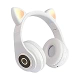 Bluetooth 5.0 Kopfhörer Over Ear Kabellos Katzenohr Musik Gaming Headset Surround Stereo Wireless Digitales Geräuschisolierung Headset Headphone Funkkopfhörer mit Mikrofon LED L