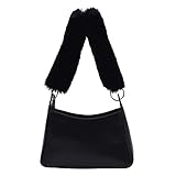 FuMeiJiaJiaJu Damen Herbst Winter PU Leder Soft Plüsch Griff Unterarm Schultertasche Einfarbig Kleine Geldbörse Handtaschen, Schwarz ,