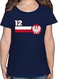Fussball WM 2022 Fanartikel Kinder - 12. Mann Polen Mannschaft - 140 (9/11 Jahre) - Dunkelblau - Nationalmannschaft - F131K - Mädchen Kinder T-S