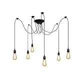EDO Pendelleuchte ARANEA 6, 6 flammige Hängelampe Retro Spinne Lampen, Spider Lampe Industry in Schwarz, Deckenleuchte mit E27 Fassung für Wohnzimmer, Esstisch, Schlafzimmer, Spinnenleuchte, EDO777189