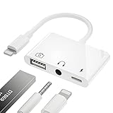 Adapter für Kamera Lighting auf USB 3, OTG weiblich USB 3 in 1 Adapter mit 3,5 mm Kopfhöreranschluss + Ladesplitter kompatibel mit Phone 11 / X / XS / 8 Plus-weiß