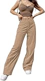 Bienwwow Damen Cordhose Y2K Vintage High Waist Loose Wide Straight Leg Hose Baggy Hose Slim Casual Streetwear Gr. S, 1