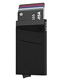 VULKIT Kartenetui RFID NFC Schutz Portemonnaie Herren mit Geldfach Mini Card Holder Wallet für 5-7 Karten und Banknoten, Schw
