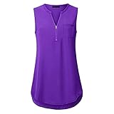 PEOD Damen Sommer Lässig Mode Chiffon Tank Tops Weste T-Shirt Damen Oversized Ärmellos V-Ausschnitt Reißverschluss Elegant Basic Slim Fit Bequem Tees Shirts Blusen Oberteile Tunika Crop Top Hemdb