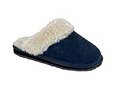 Clarks Damen-Clog-Slipper JMS0583C aus Veloursleder, offener Rücken, mit Kunstfellbesatz, für drinnen und draußen, navy, 38 EU
