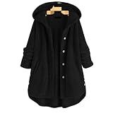 JJSUnS Damen Herbst Kleidung Fleece Hoodie Winter Mäntel Casual Langarm Knöpfe Shacket Jacke Lose Sherpa Hoody, Schwarz , 42