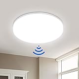 LED Deckenleuchte mit Bewegungsmelder 18W 1800LM, IP54 Wasserfest Deckenlampe mit Bewegungsmelder, LEOEU Sensor Leuchte für Bad Flur Balkon Garage Keller Treppen Ø22CM