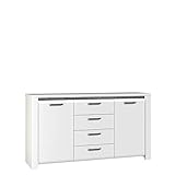 FORTE Brugia Kommode mit 2 Türen und 4 Schubkästen, Holzwerkstoff, Weiß kombiniert mit Betonoptik Dunkelgrau/Weiß Hochglanz, 75 x 88,7 x 161,1