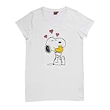 United Labels Peanuts Snoopy Damen Schlafshirt Nachthemd Pyjama Kurzarm Oberteil Weiß - L