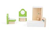 Small Foot 10872 Puppenmöbel aus Holz für das Badezimmer im Puppenhaus, inkl. Waschtisch, Badewanne, Dusche und Toilette, geeignet für Biegepüppchen, ideales Puppenzubehör für Kinder ab 3 J