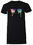 Schmelzen Regenbogen Sonnenbrille Damen T-Shirt Kleid Lang Schwarz Rundhals Leichtes Lässiges Kurzarm Women's Black Crew Neck Casual Short Sleeves XL
