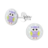 Laimons Mädchen Kids Kinder-Ohrstecker Ohrringe Kinderschmuck Eule Vogel Süß Platte Scheibe Lila aus Sterling Silber 925