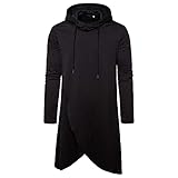 Hoodie Herren Lange Unregelmäßiger Geteilte Gabel Saum Pullovers Herren Einfachheit Einfarbig Mode Lassig Langarm Shirt Herren Frühling Herbst Kapuzenpullover Herren AS-Black XXL