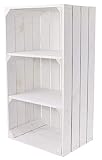 Kontorei® Weiße Holzkiste mit 2 Mittelbrettern 68cm x 40cm x 31cm 1er Set Apfelkiste Obstkiste Weinkiste Holzregal Vintage Bücherregal Abstelltisch Garderob