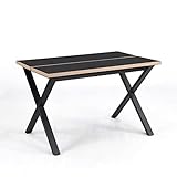 B&D home Esstisch schwarz modern, Tischplatte 120x80 cm, Kreuzgestell, Kante in Eiche Optik, Tisch Esszimmermöbel, Küchentisch, Holztisch, Esszimmertisch, für Esszimmer, Kü