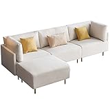 GREATY Komfortables Leinen-Anteilsofa, L-Form Ecksofa Modernes Sofa Schlafsofa Samtstoff Couch mit Armlehnen im für Wohnzimmer Schlafzimmer kleine Wohnung Gästezimmer Jugendzimme,Beige + L