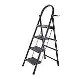 LXHLDD Tragbares Klappbares Leiterregal Mit Werkzeughalter, Tritthocker Mit Rutschfesten Gummifüßen, Für Den Hausgebrauch, Schwarz (Size : Four-Step Ladder)