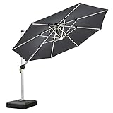 PURPLE LEAF Sonnenschirm mit Led Beleuchtung Ampelschirm Ø 330 cm Marktschirm Groß 360° Rotation, Gartenschirm mit Kurbel, Balkonschirm XXL, Sonnenschutz UV50+, G