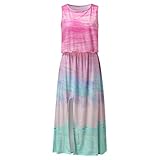 Chaconka Sommerkleid, lang, lässig, fließend, Blumen und Tie-Dye, ärmellos, für Frauen, mit Taschen, Maxikleid, Boho, Schlitz, Sommer, Hawaii, Strand, lässig, Tanktop, Dress, mehrfarbig, X-Larg