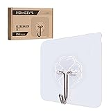 homezy24® Klebehaken transparent 24 Stück - inkl Aufbewahrungsbox - Flexibel einsetzbar dank 180Grad drehbaren Haken – Selbstklebende Haken ohne Bohren - stabiler Halt bis zu 8KG belastb
