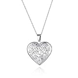 JewelryWe Schmuck Edelstahl Herz Foto Medaillon zum Öffnen Baum des Lebens Photo Bilder Amulett Anhänger Herzanhänger Halskette Damen Kette mit Gravur Silb