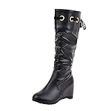 Xiand Stiefeletten Damen Overknee Stiefel Lässige Warme Gefüttert Winter Langschaft Boots Reitstiefel Niedrige Lange Stiefel mit Absatz Beiläufige Schnalle Winterschuhe Reißverschluss S