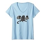 Damen Katzenliebhaber 'Three Cats', abstrakte Kunst, Katzenliebhaber T-Shirt mit V