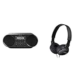 Sony ZS-RS60BT CD und USB Bluetooth Boombox/Radiorekorder (NFC, Mega Bass, UKW Radio) schwarz & MDR-ZX110 Faltbarer Bügelkopfhörer, schw