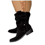 YunYoud Damen Stiefeletten Winter Warme Wildleder Damen Freizeitstiefel Retro Reißverschluss Schnalle Dick Low Heel Spitze Schuhe für O