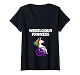 Damen Rollstuhlfahrerin Rollstuhl Rollstuhlfahrer Prinzessin T-Shirt mit V