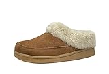 Clarks Damen-Hausschuhe mit Kunstpelz gefüttert, warm, gemütlich, für drinnen und draußen, Plüsch-Hausschuhe für Frauen, cognac, 37 EU