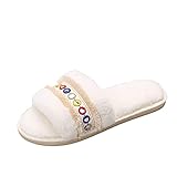 Damen Hausschuhe Offene Zehe Plüsch Slippers Mit Weiche Memory Foam Flauschige Pantoffeln Im Herbst Und Winter Für Drinnen Und Draussen White-37