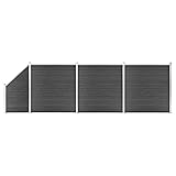 Gawany Zaunelement Set mit Pfosten Sichtschutz Windschutz Zaun Gartenzaun Lamellenzaun Sichtschutzzaun Windschutzzaun WPC 619x(105-186) cm Schw
