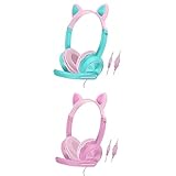 B Blesiya 2 Packungen Kabelgebundener Katze Ohr Headset HiFi mit Mikrofon für Video Gaming Musik PC F