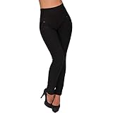 Candygirls Damen Thermo Stretch Hose Spitze Strass Treggings Leggings Röhre Stoff High Waist P8724 (Schwarz, S-M)