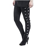 Damen Gothic Hose Leggins Schwarz Punk Harajuku Stil Vintage Halloween Karneval Fasching Kostü