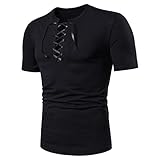 T-Shirts Herren Einfarbig Casual Slim Fit Shirts Kurzarm V-Kragen Hemd Atmungsaktive Bluse Outdoor Aktivitäten Top Stehkragenhemd Schwarz S