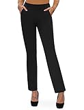 Bamans Damen Bootcut Schlupfhose Kleid Hose Büro Business Casual Yoga Arbeitshose mit Schlüsseltasche Gerades Bein, Schwarz mit Taschen, X