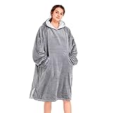 Winthome Übergroße Hoodie Decke, Sherpa Sweatshirt Decke, Kuschelpullover Für Damen Herren Erwachsene (Grau, One Size)