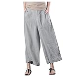 Damen Leinenhose Lange Baumwolle Sommerhose Leinen Bequeme Freizeithose Strandhose Loose Einfarbig Hose Große Größen Yogahose mit Taschen Langehose Frauen Haremshose Leicht Lang Hosen Baumw