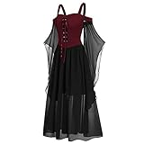 Kleid Damen Gothic Halloween Kostüm Frauen Herbst Winter Teenager Mädchen Prinzessin Langarm Druck Vintage Kleid Fasching Abend Party Clubbing Karneval Cosplay Eleganten Swing Kleider Geschenk