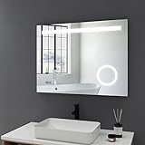 Meykoers led Badspiegel mit Beleuchtung Badezimmerspiegel 80x60cm Wandspiegel mit 3X Lupe Sensor-Schalter und U