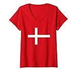 Damen Dänemark Flagge Fußball Team Fan Trikot Wikinger Danebrog T-Shirt mit V