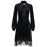 Kleid Spitze Samt Schwarzes Kleid Gothic Sexy Aushöhlen Hohe Taille Kleid Frauen Herbst Elegante Party Club Bandage Kleid Damenkleider Hyococ (Color : Black, Size : Small)