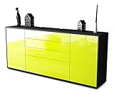 Stil.Zeit Kommode Sideboard - Allard - Korpus anthrazit matt - Front Hochglanz Design Limettengrün - (180x79x35cm) - Push to Open Technik & hochwertigen Leichtlaufschienen - Made in Germany