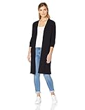 Amazon Essentials Damen-Strickjacke, leicht, längere Länge, Schwarz (Black Bla), Larg