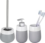 WENKO Bad-Accessoire Set Malta Grau, 3-teiliges Set aus Keramik