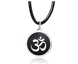 PJ JEWELLERY Edelstahl Sanskrit Symbol Yoga Spirituelle Harmonie Om Symbol Aum Runde Anhänger Halskette mit schwarzer Kordel Halskette für M